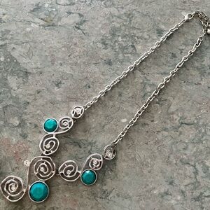 Silver tone and Turquoise color Swirl Necklace